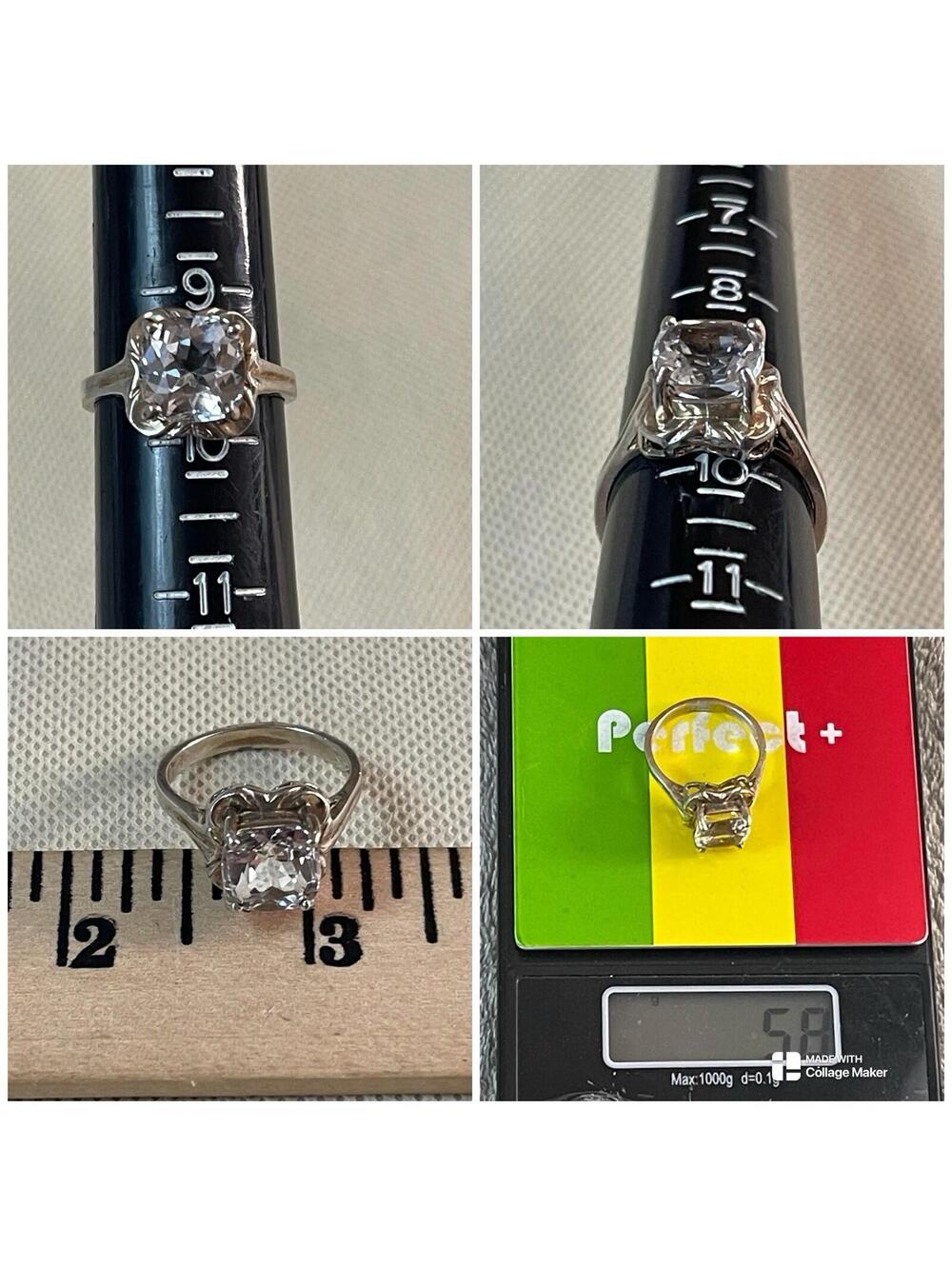 VTG Sterling Silver 925 Faceted Clear Stone Prong Set Statement Ring Size 9.75